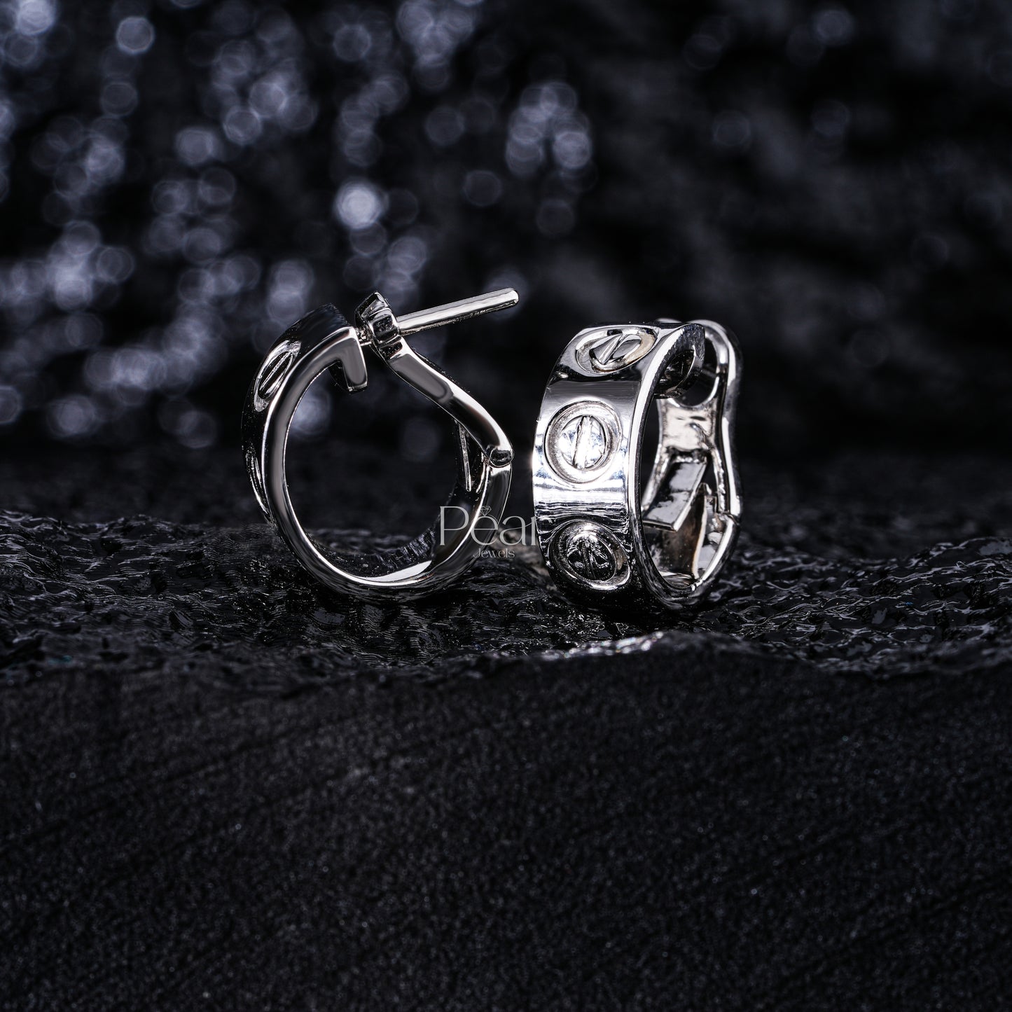 White Gold Hoop Earring - Pear Jewels