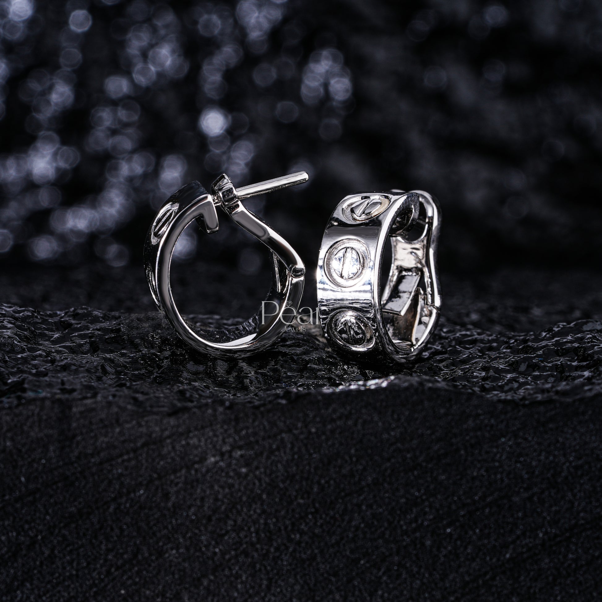 White Gold Hoop Earring - Pear Jewels