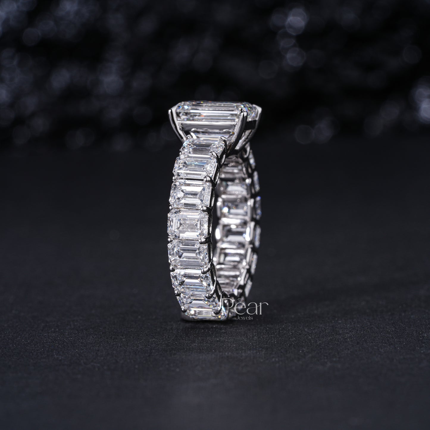 2.5ct Emerald Solitaire and Eternity Wedding Ring - Pear Jewels