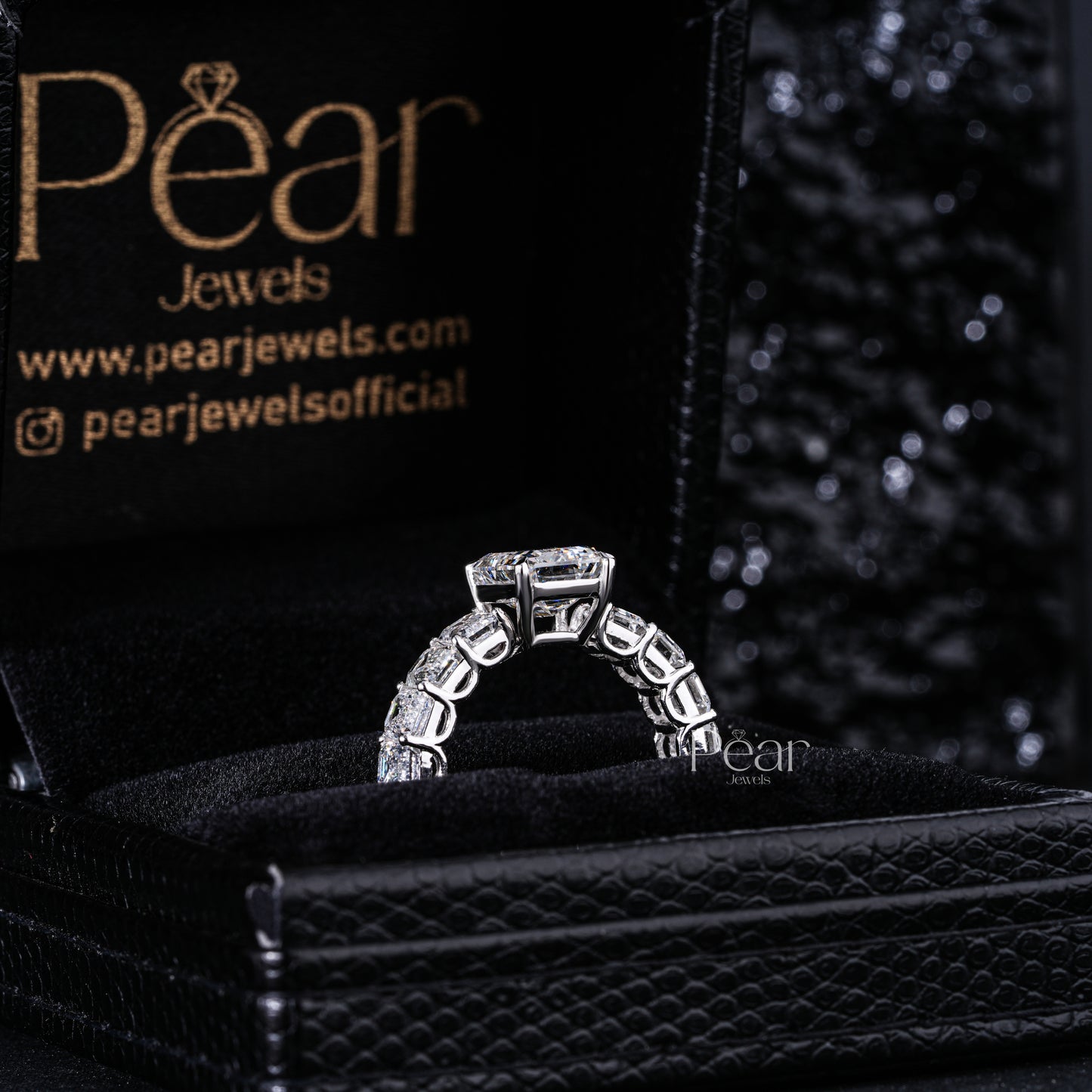 2.5ct Emerald Solitaire and Eternity Wedding Ring - Pear Jewels