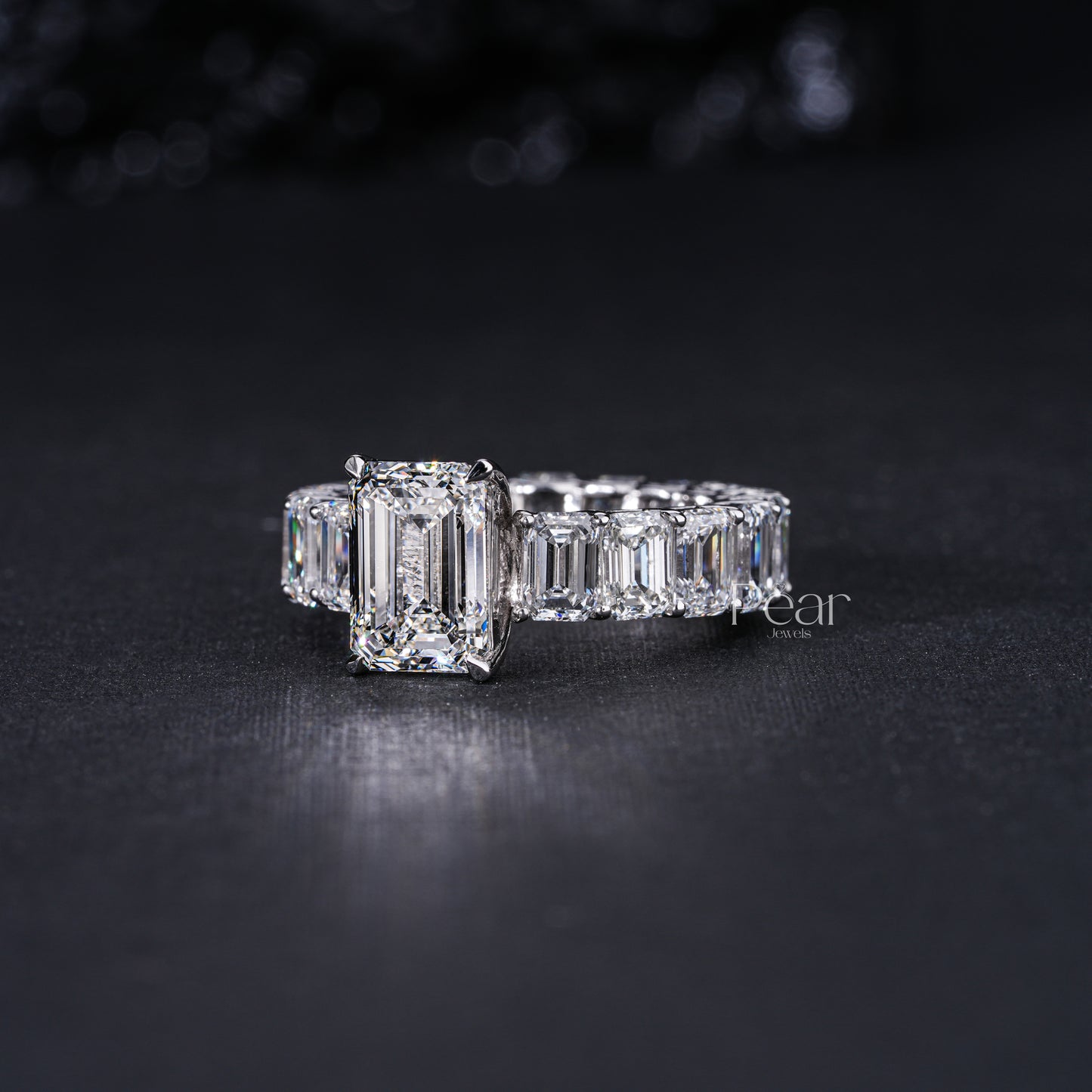 2.5ct Emerald Solitaire and Eternity Wedding Ring - Pear Jewels