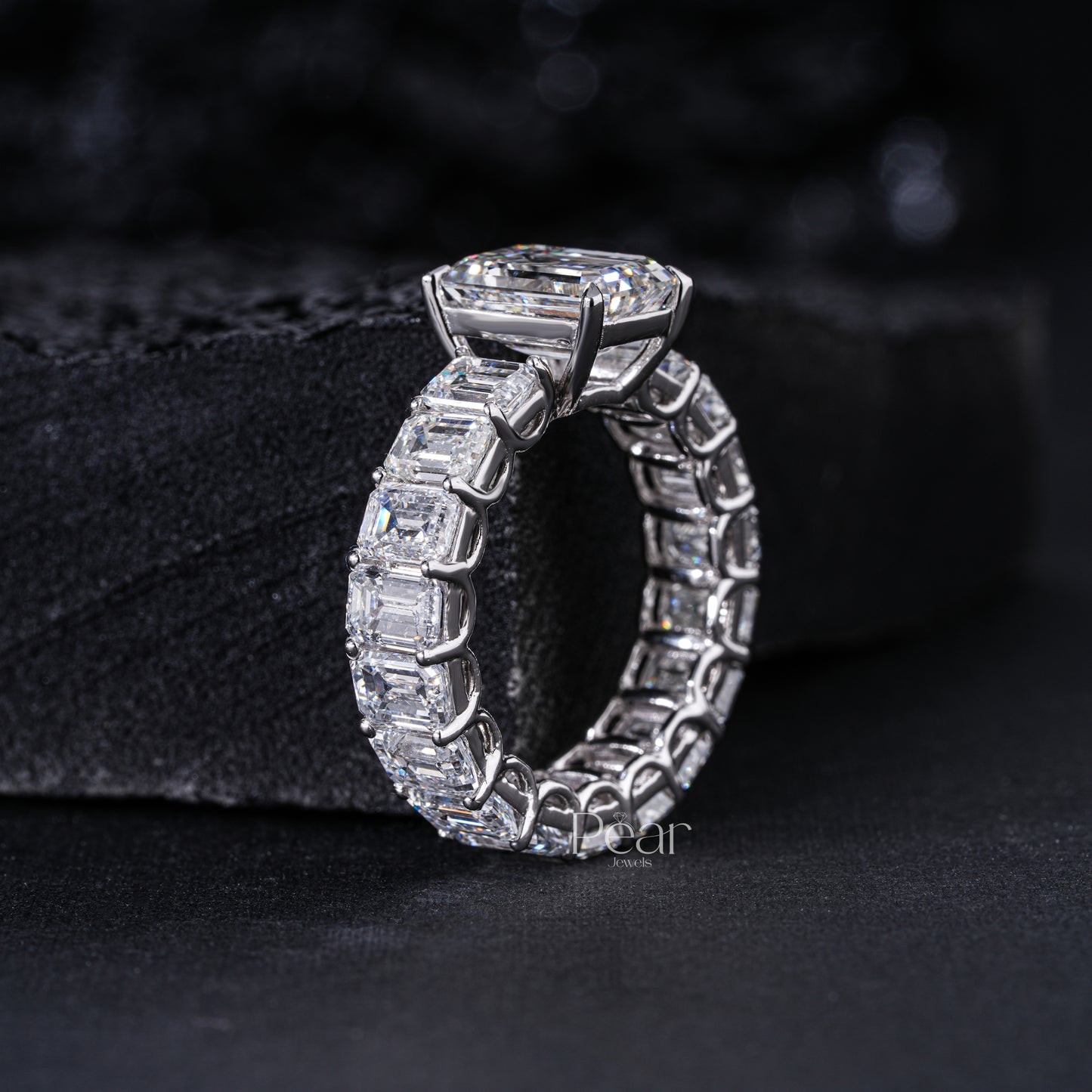 2.5ct Emerald Solitaire and Eternity Wedding Ring - Pear Jewels