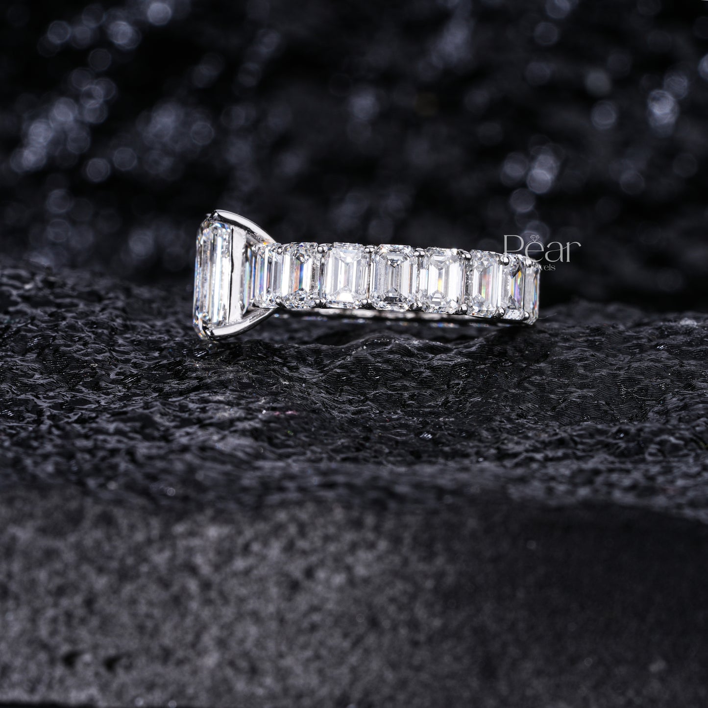 2.5ct Emerald Solitaire and Eternity Wedding Ring - Pear Jewels