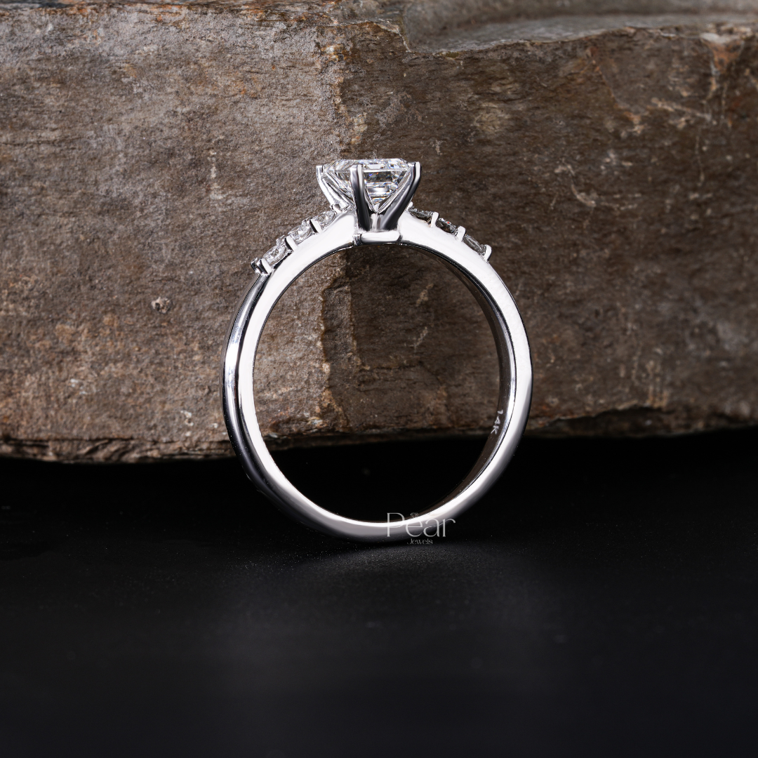 Seven-Stone Emerald & Round Lab-Grown Diamond Ring - Pear Jewels