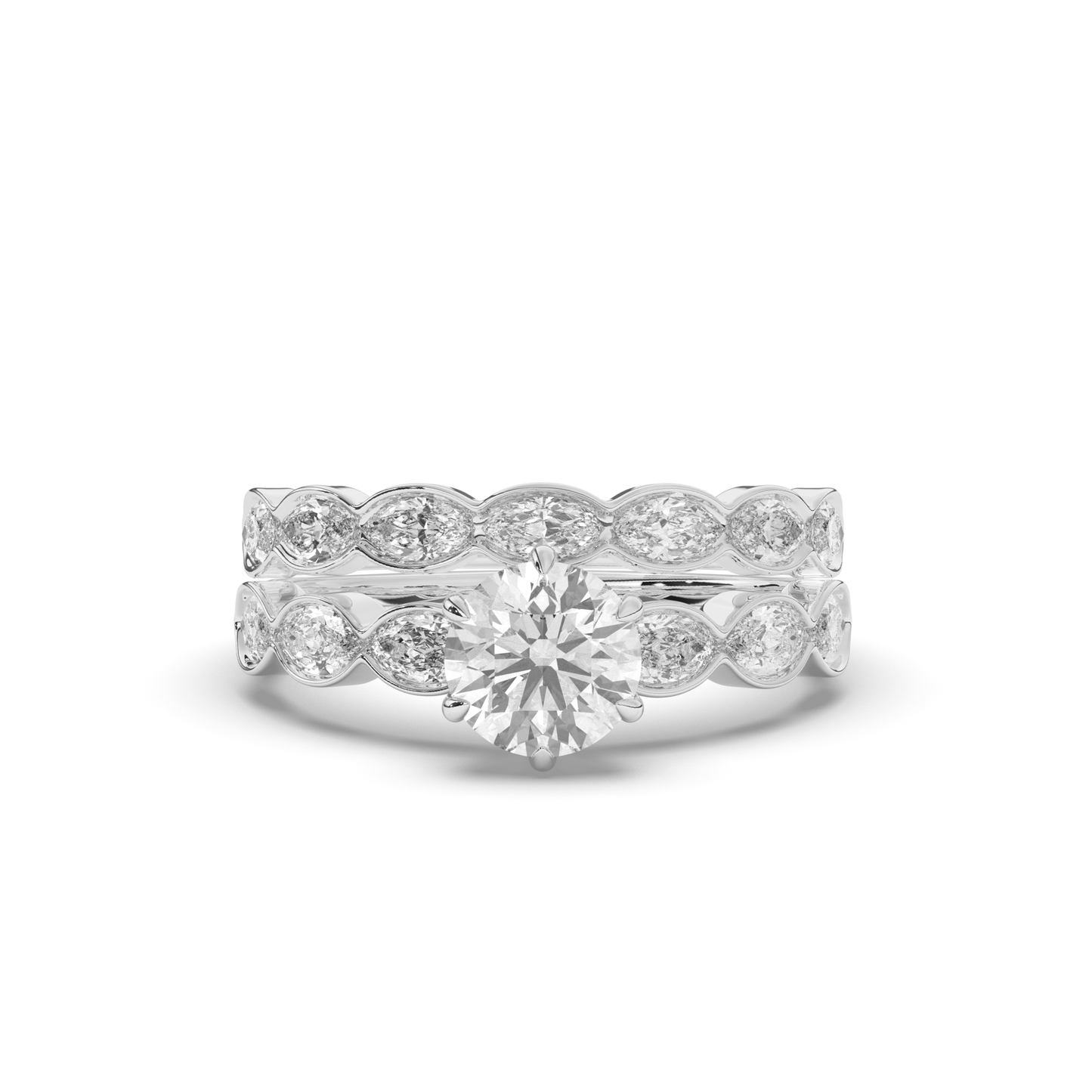 Vintage Marquise Lab-Grown Diamond Bridal Ring Set - Pear Jewels