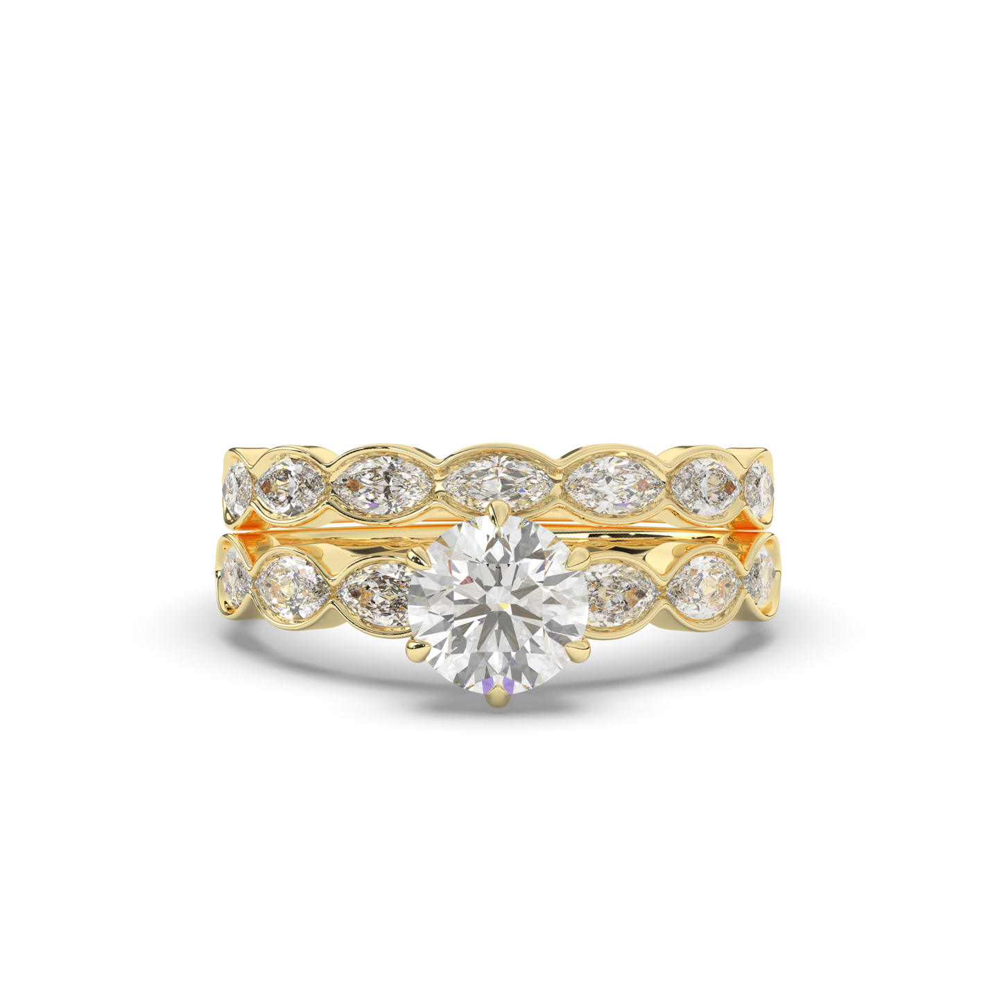 Vintage Marquise Lab-Grown Diamond Bridal Ring Set - Pear Jewels