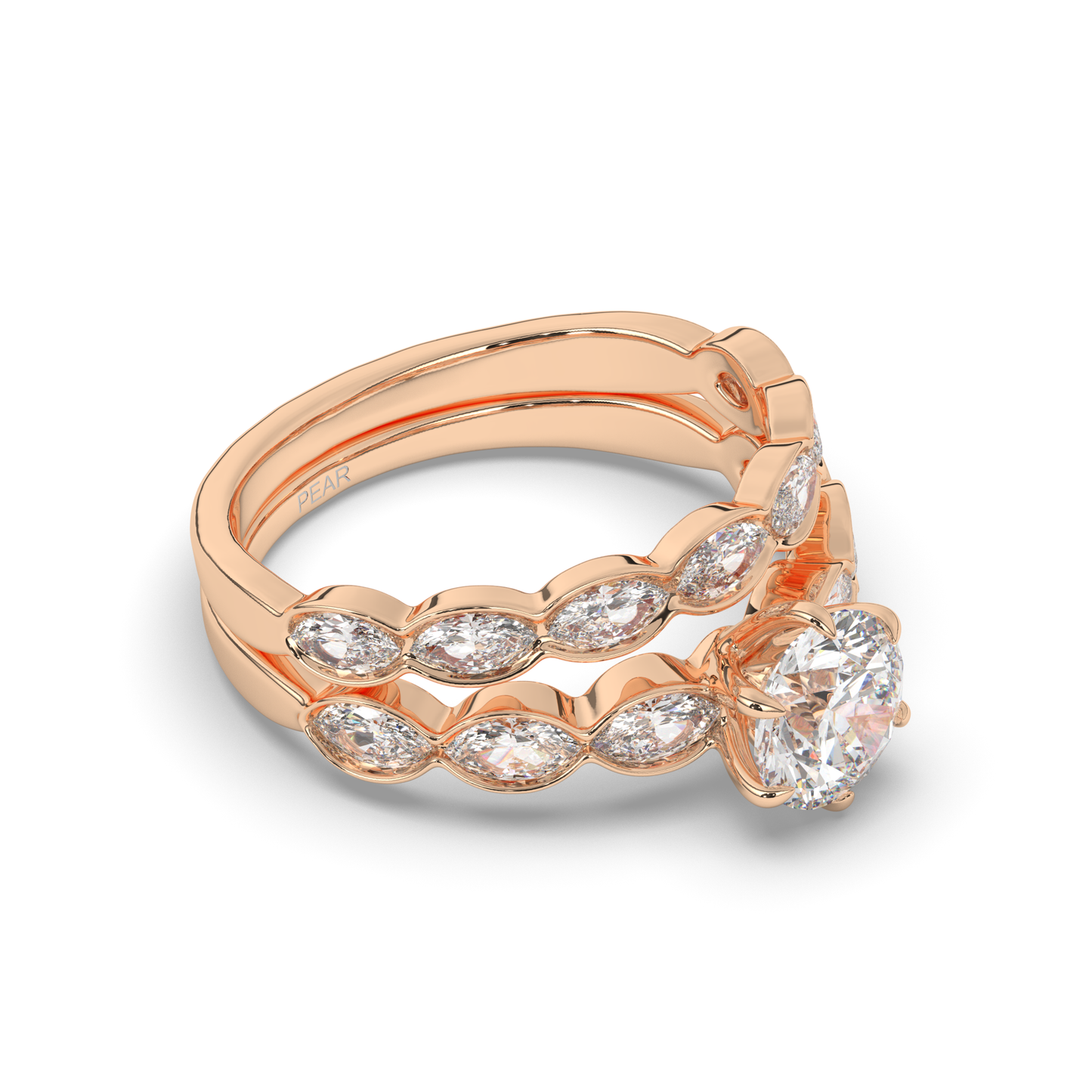 Vintage Marquise Lab-Grown Diamond Bridal Ring Set - Pear Jewels
