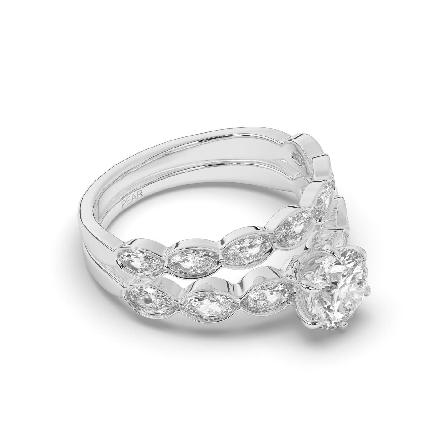 Vintage Marquise Lab-Grown Diamond Bridal Ring Set - Pear Jewels