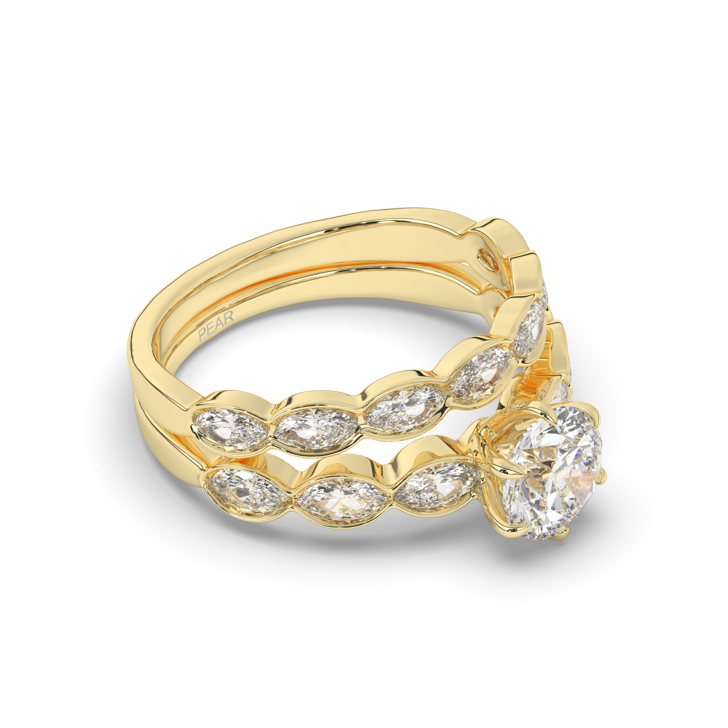Vintage Marquise Lab-Grown Diamond Bridal Ring Set - Pear Jewels