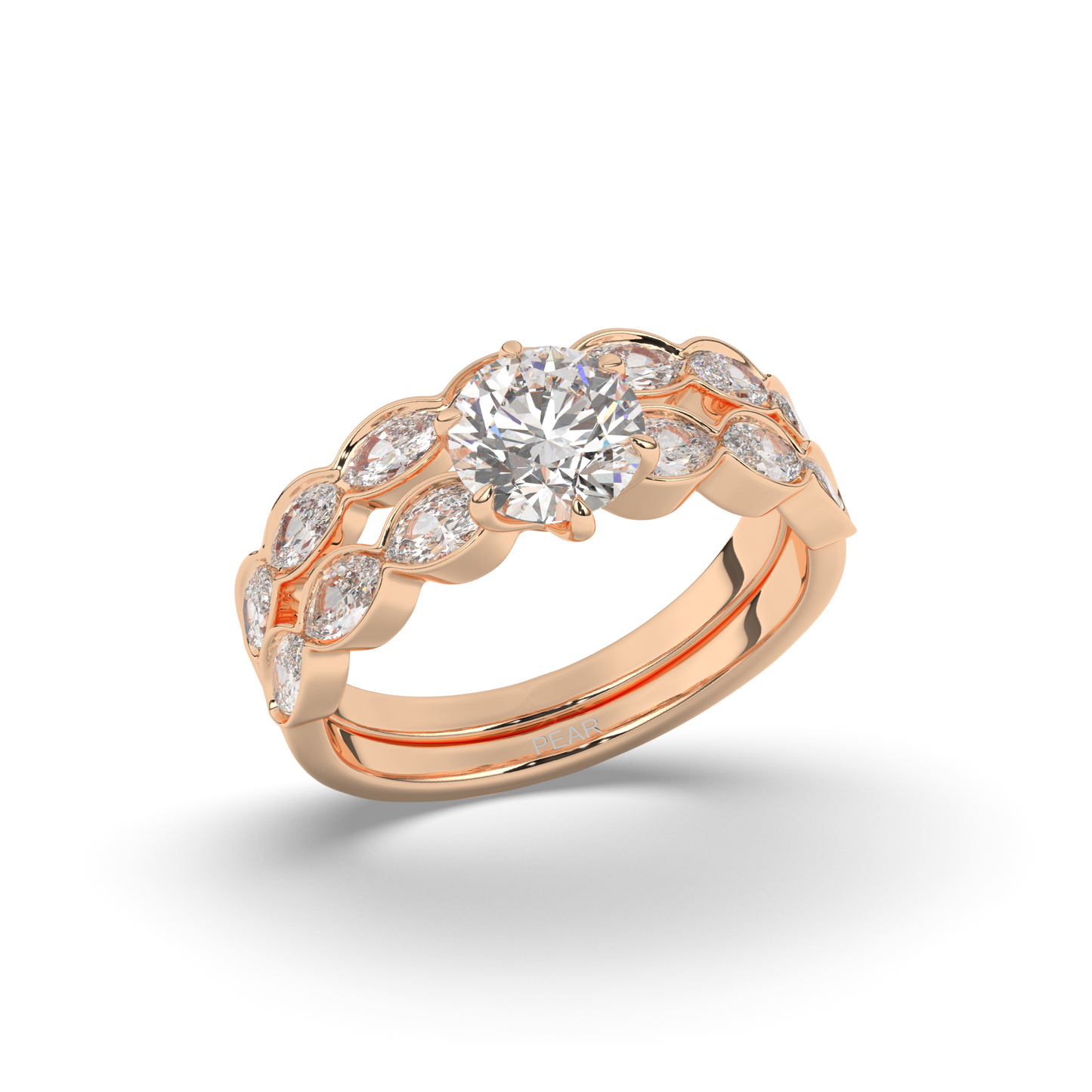 Vintage Marquise Lab-Grown Diamond Bridal Ring Set - Pear Jewels