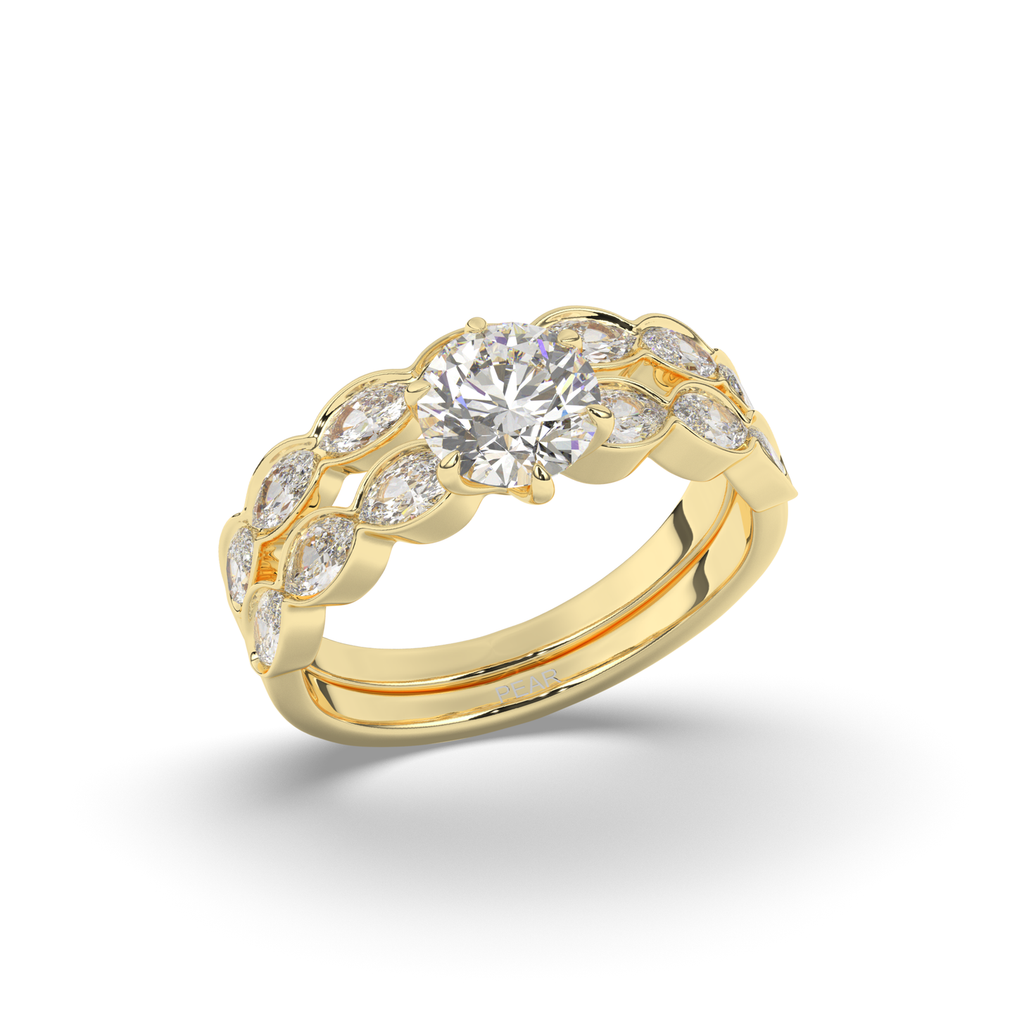 Vintage Marquise Lab-Grown Diamond Bridal Ring Set - Pear Jewels