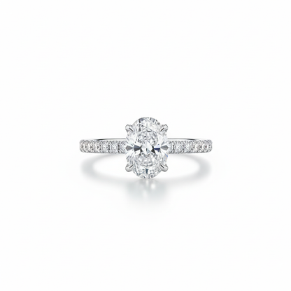 1ct Oval Natural Diamond Engagement Ring With Side Diamonds