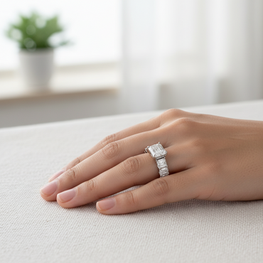 2.5ct Emerald Solitaire and Eternity Wedding Ring