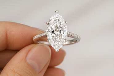 3.00Ct Marquise with hidden halo Labgrown Diamond Cathedral Setting Ring - in hand