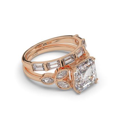 Asscher Cut and Baguette Marquise Lab-Grown Diamond Wedding Ring - Pear Jewels
