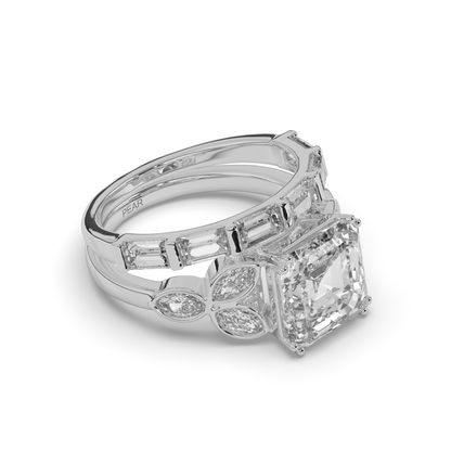 Asscher Cut and Baguette Marquise Lab-Grown Diamond Wedding Ring - Pear Jewels