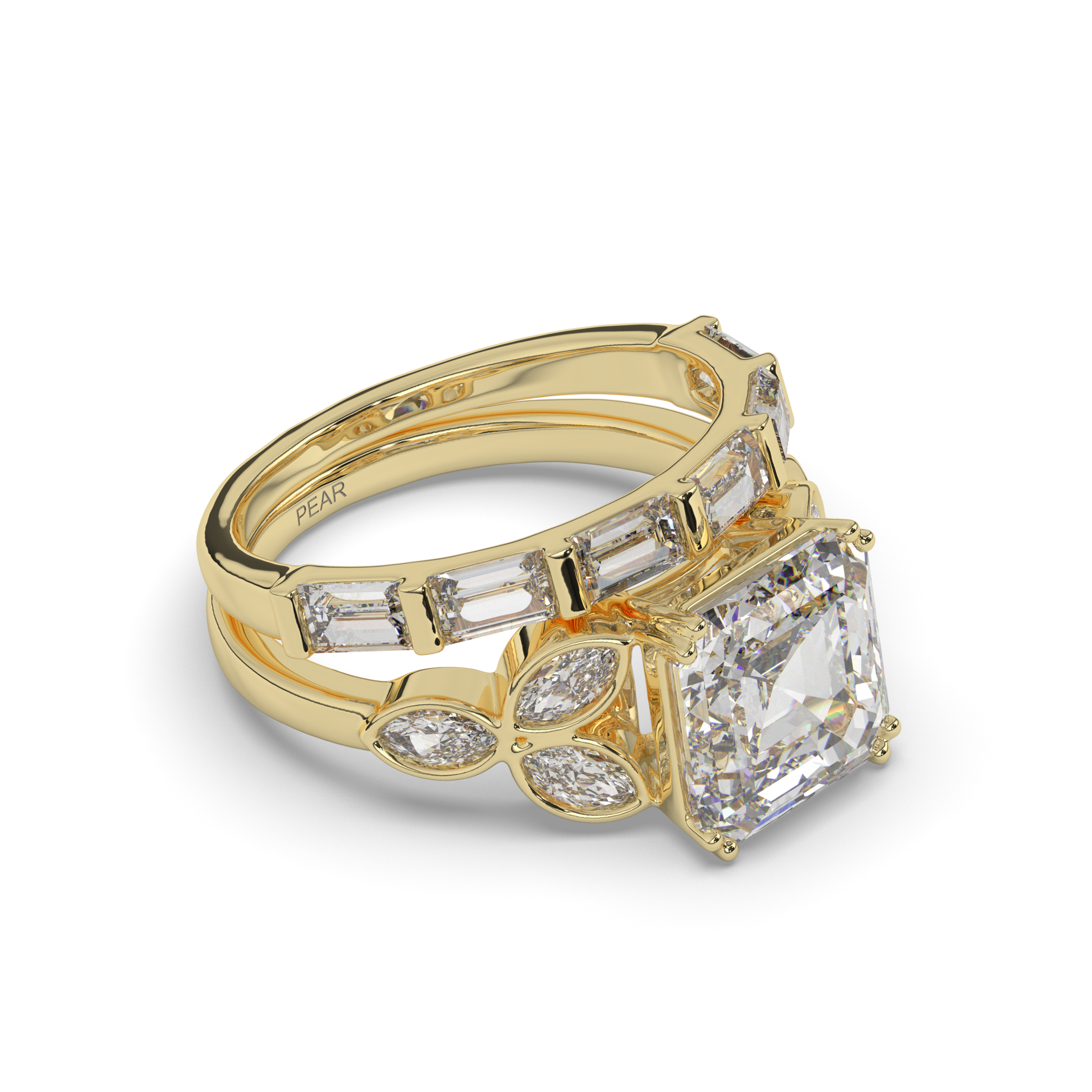Asscher Cut and Baguette Marquise Lab-Grown Diamond Wedding Ring - Pear Jewels