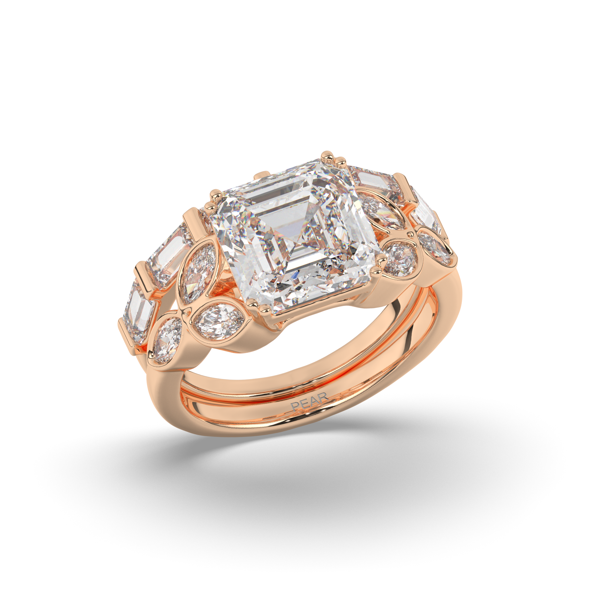 Asscher Cut and Baguette Marquise Lab-Grown Diamond Wedding Ring - Pear Jewels