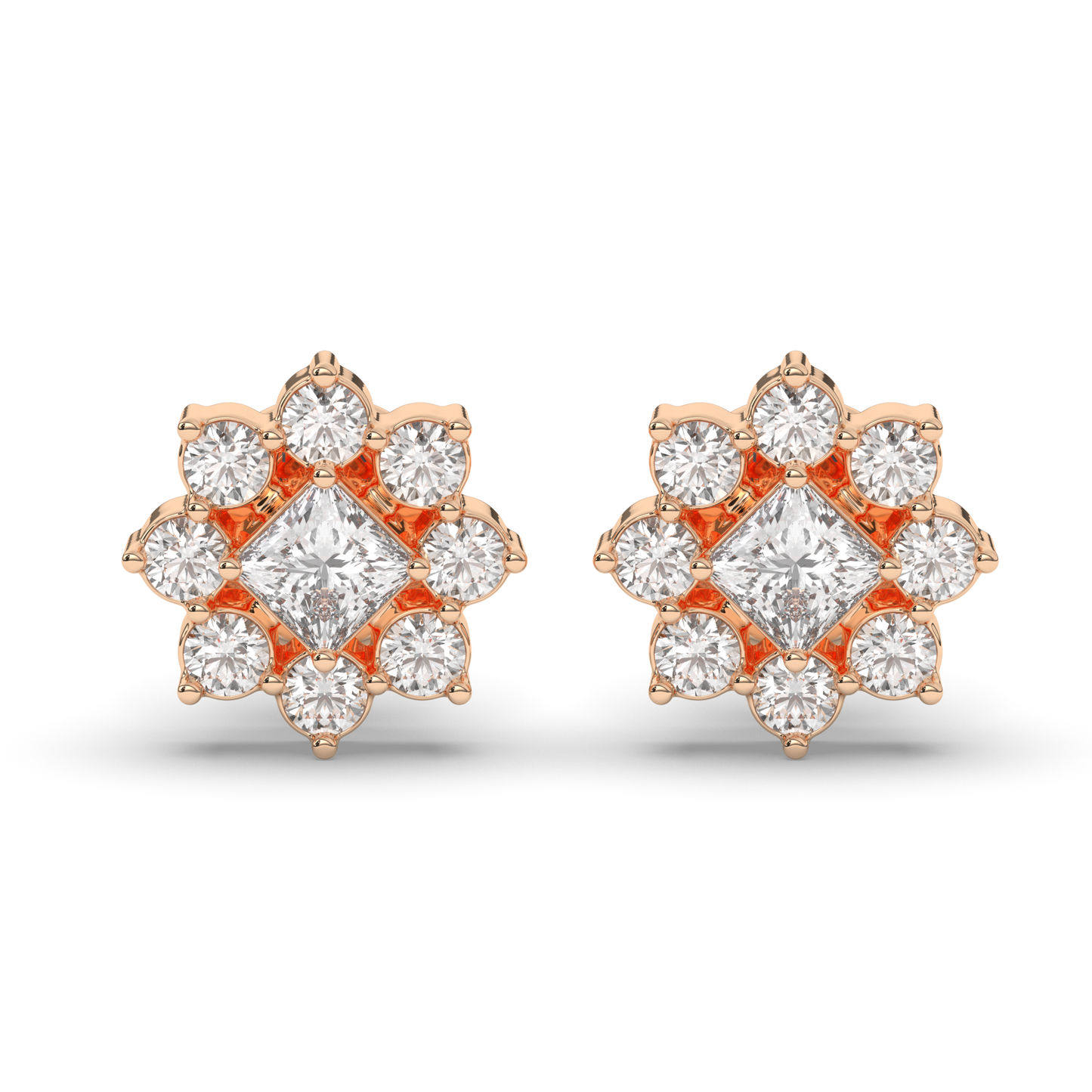 Chic Cluster Round & Princess Lab-Grown Diamond Earrings - Pear Jewels