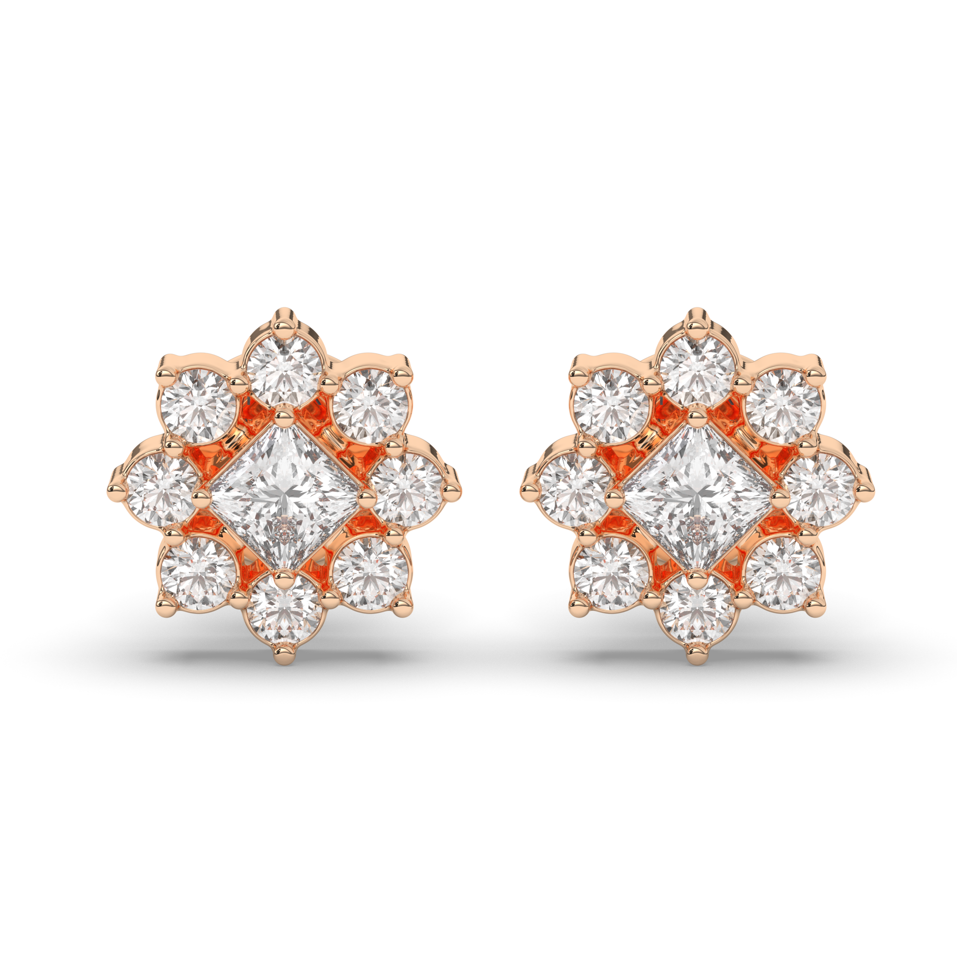 Chic Cluster Round & Princess Lab-Grown Diamond Earrings - Pear Jewels