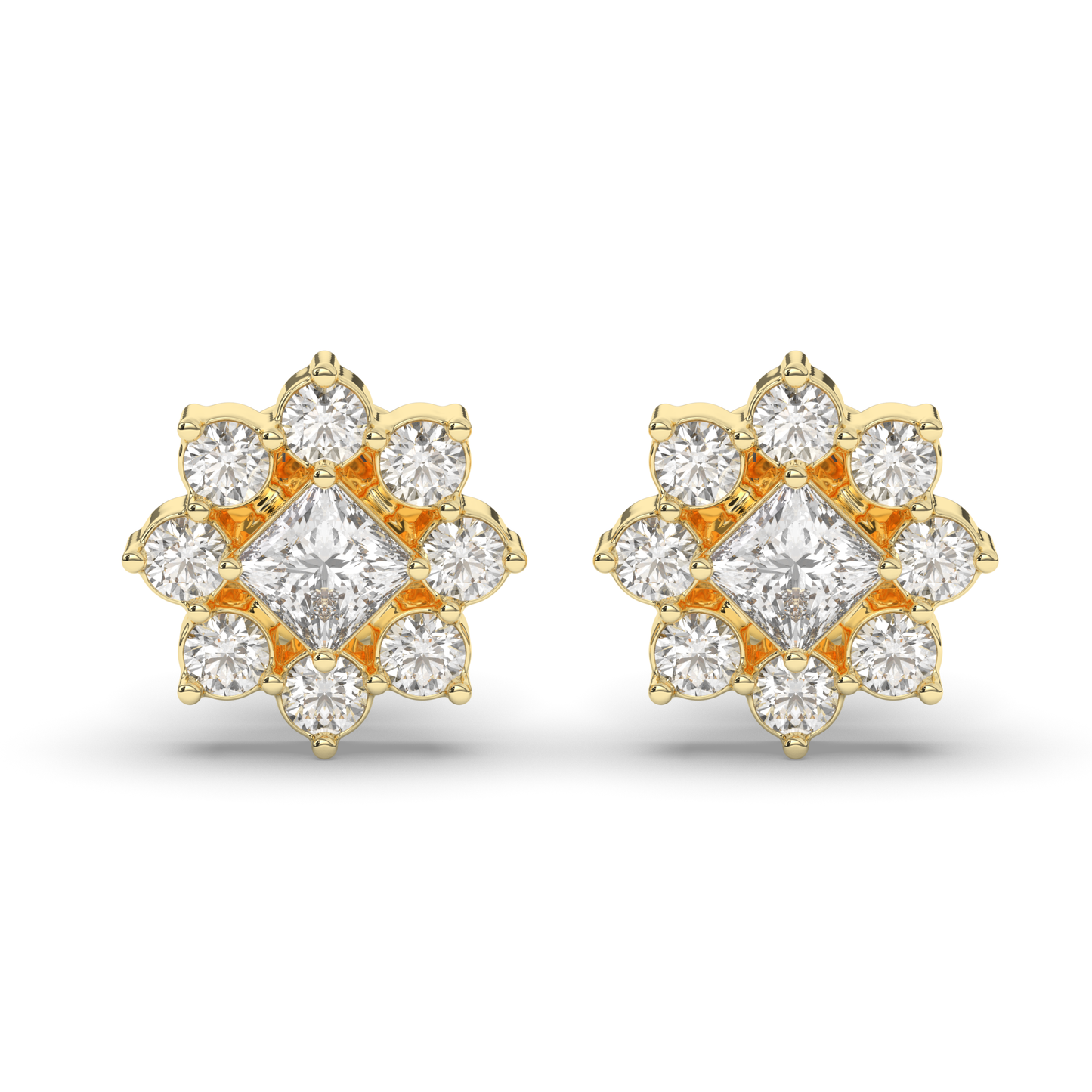 Chic Cluster Round & Princess Lab-Grown Diamond Earrings - Pear Jewels