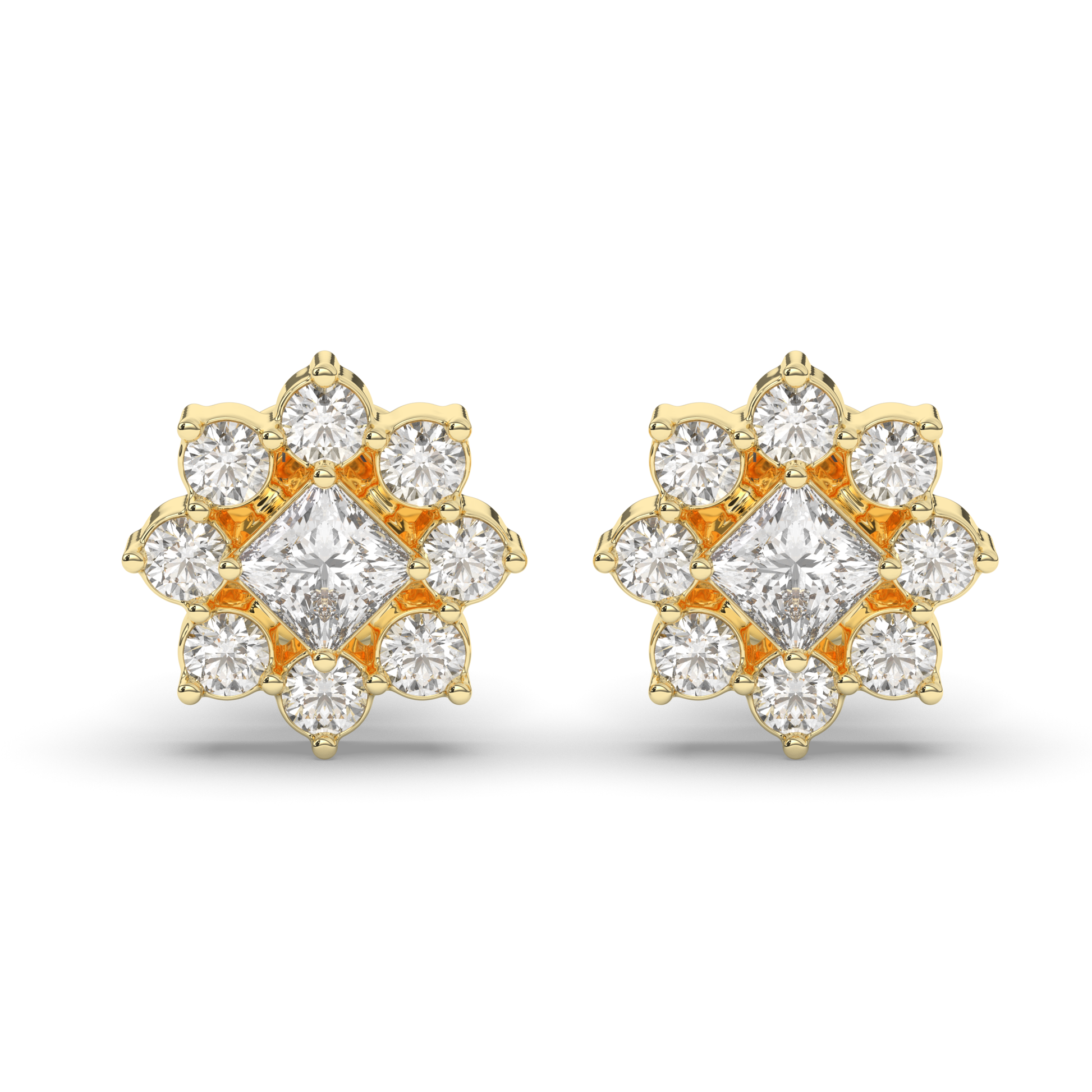 Chic Cluster Round & Princess Lab-Grown Diamond Earrings - Pear Jewels