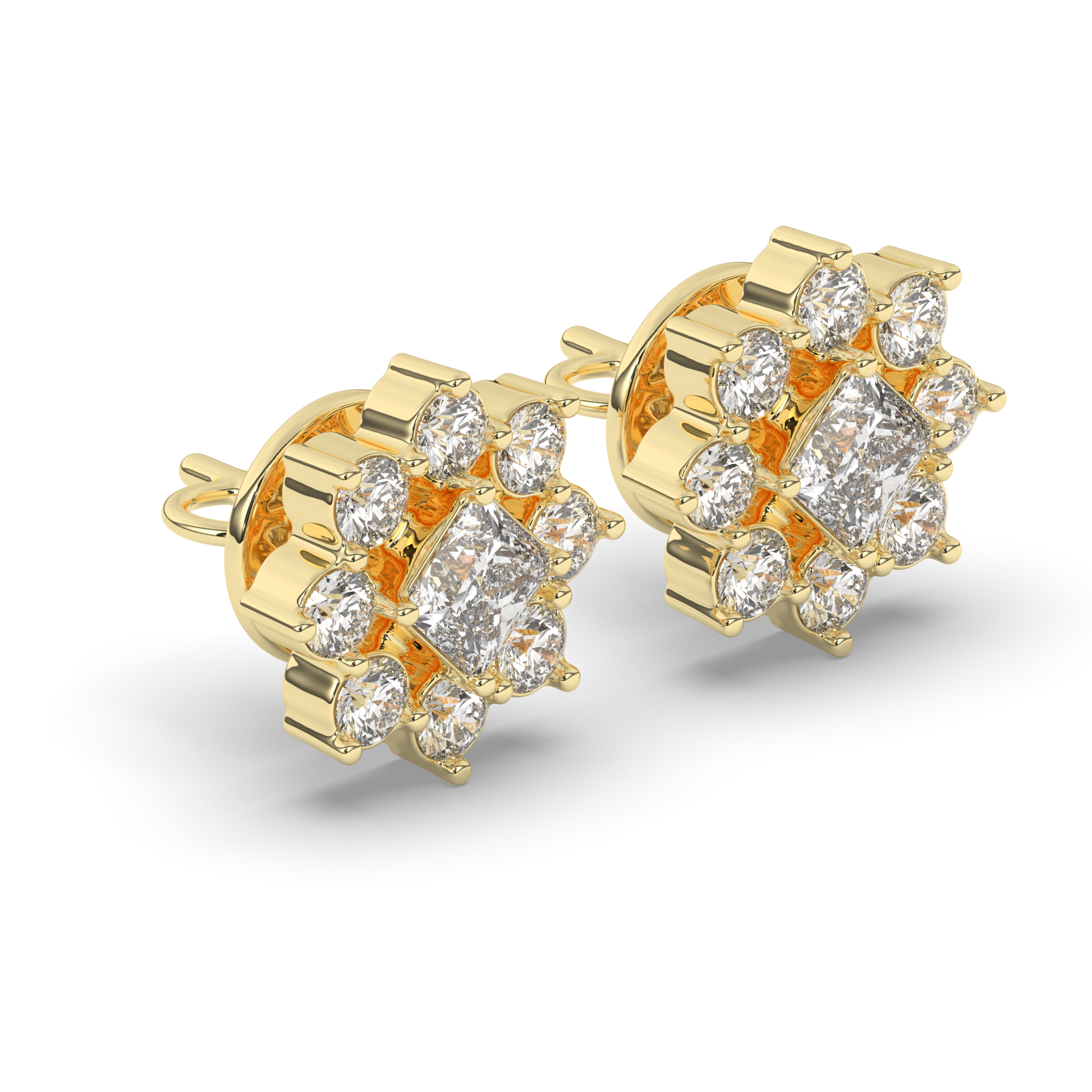 Chic Cluster Round & Princess Lab-Grown Diamond Earrings - Pear Jewels