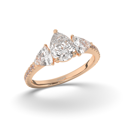 Classic Three-Stone Pear & Trillion Lab-Grown Diamond Engagement Ring - Pear Jewels