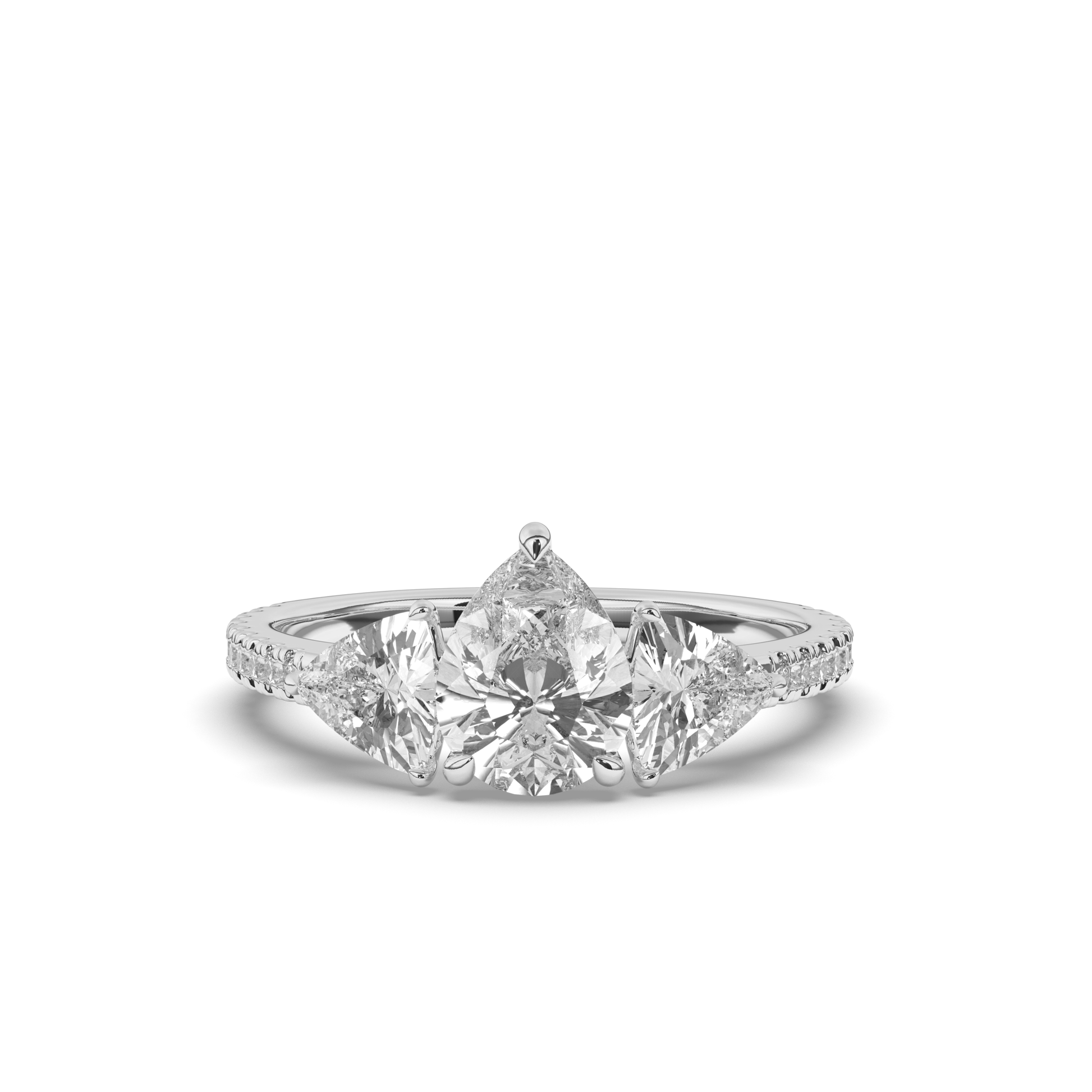 Classic Three-Stone Pear & Trillion Lab-Grown Diamond Engagement Ring - Pear Jewels