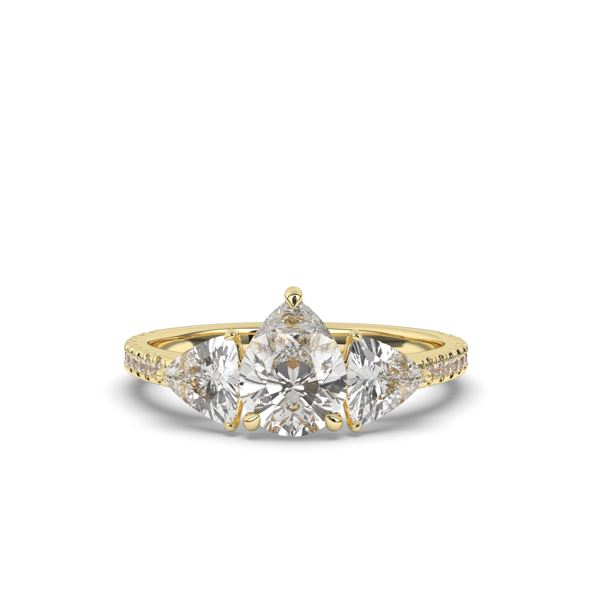 Classic Three-Stone Pear & Trillion Lab-Grown Diamond Engagement Ring - Pear Jewels