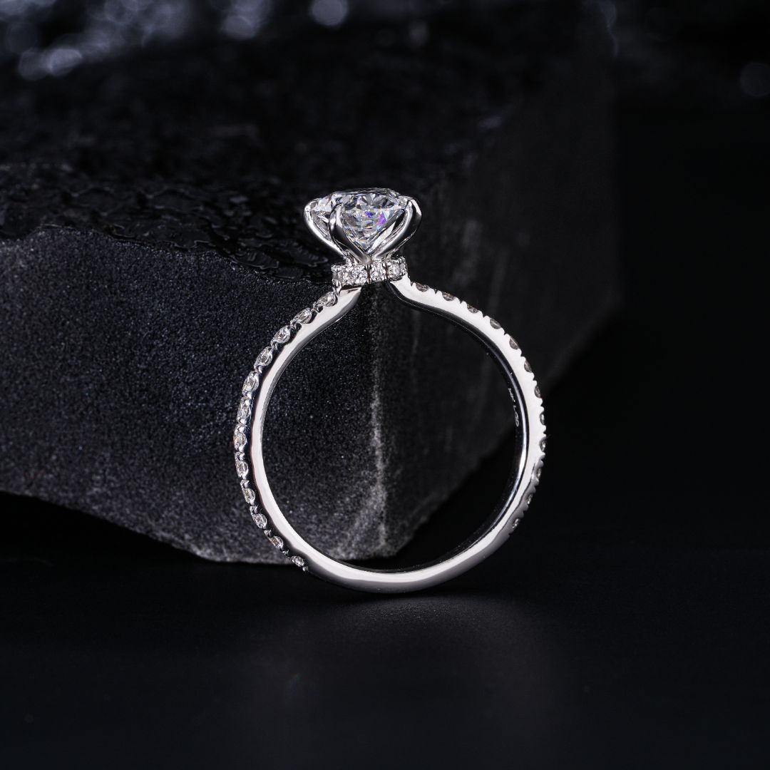 1ct Oval Natural Diamond Engagement Ring With Side Diamonds