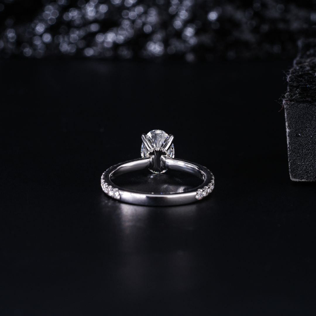 1ct Oval Natural Diamond Engagement Ring With Side Diamonds