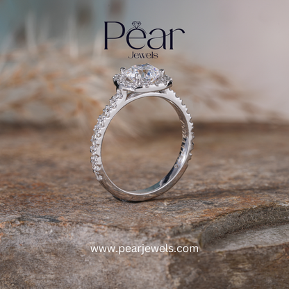 Double Halo Round Lab Grown Diamond Engagement Ring - Pear Jewels