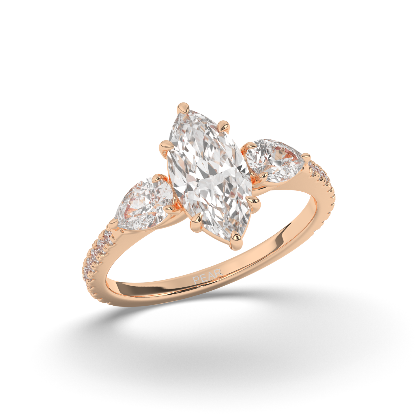 Elegant Marquise Cut Lab-Grown Diamond Trilogy Ring with Pear & Round Accents - Pear Jewels