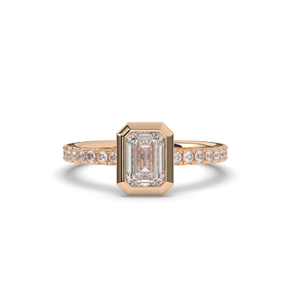 Emerald Bezel Lab-Grown Diamond Engagement Ring - Pear Jewels