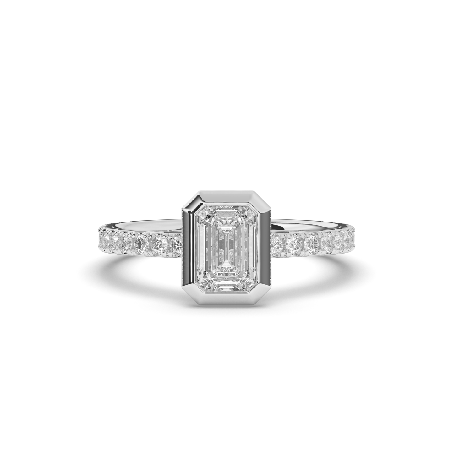 Emerald Bezel Lab-Grown Diamond Engagement Ring - Pear Jewels