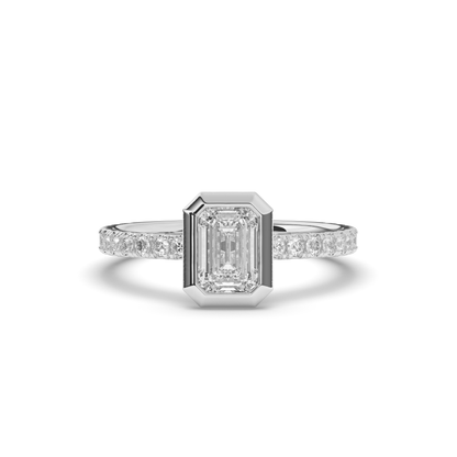 Emerald Bezel Lab-Grown Diamond Engagement Ring - Pear Jewels