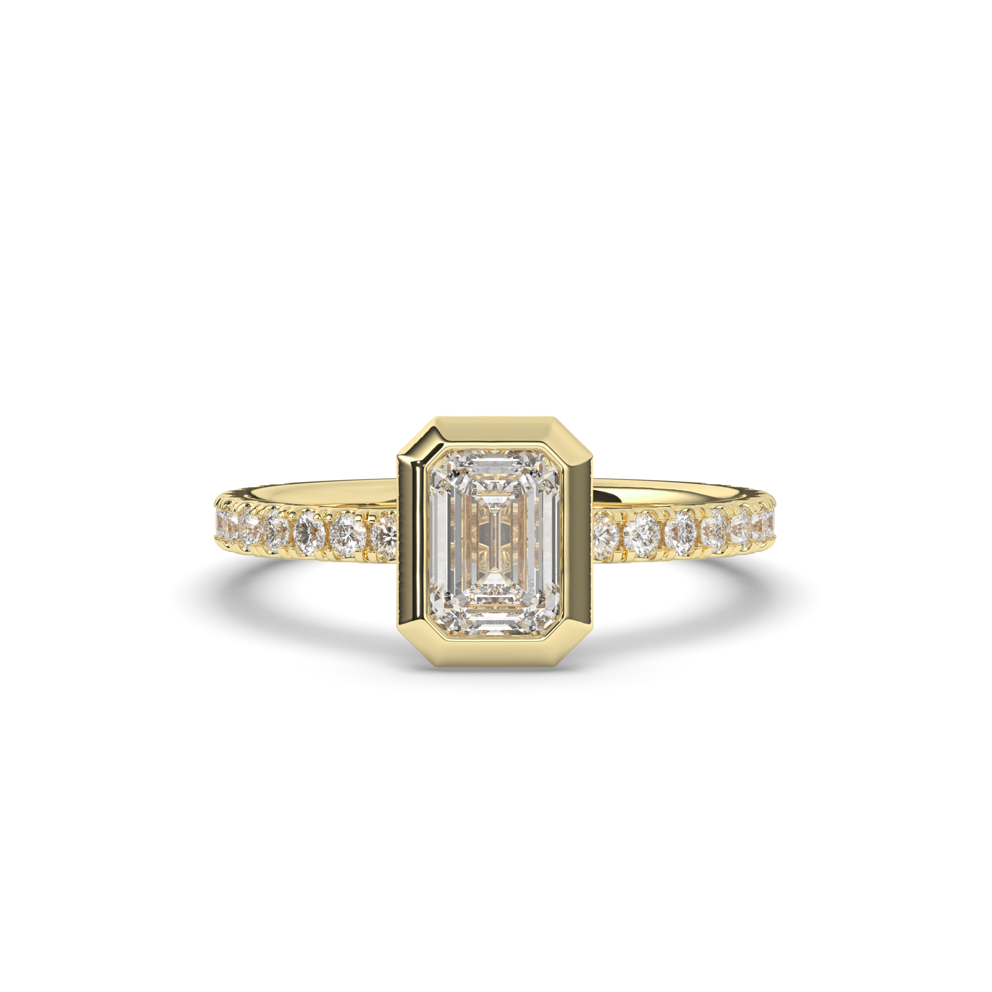 Emerald Bezel Lab-Grown Diamond Engagement Ring - Pear Jewels