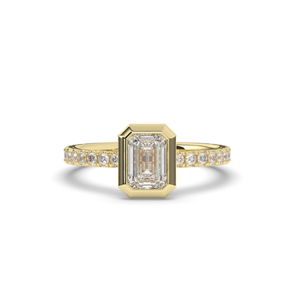 Emerald Bezel Lab-Grown Diamond Engagement Ring - Pear Jewels