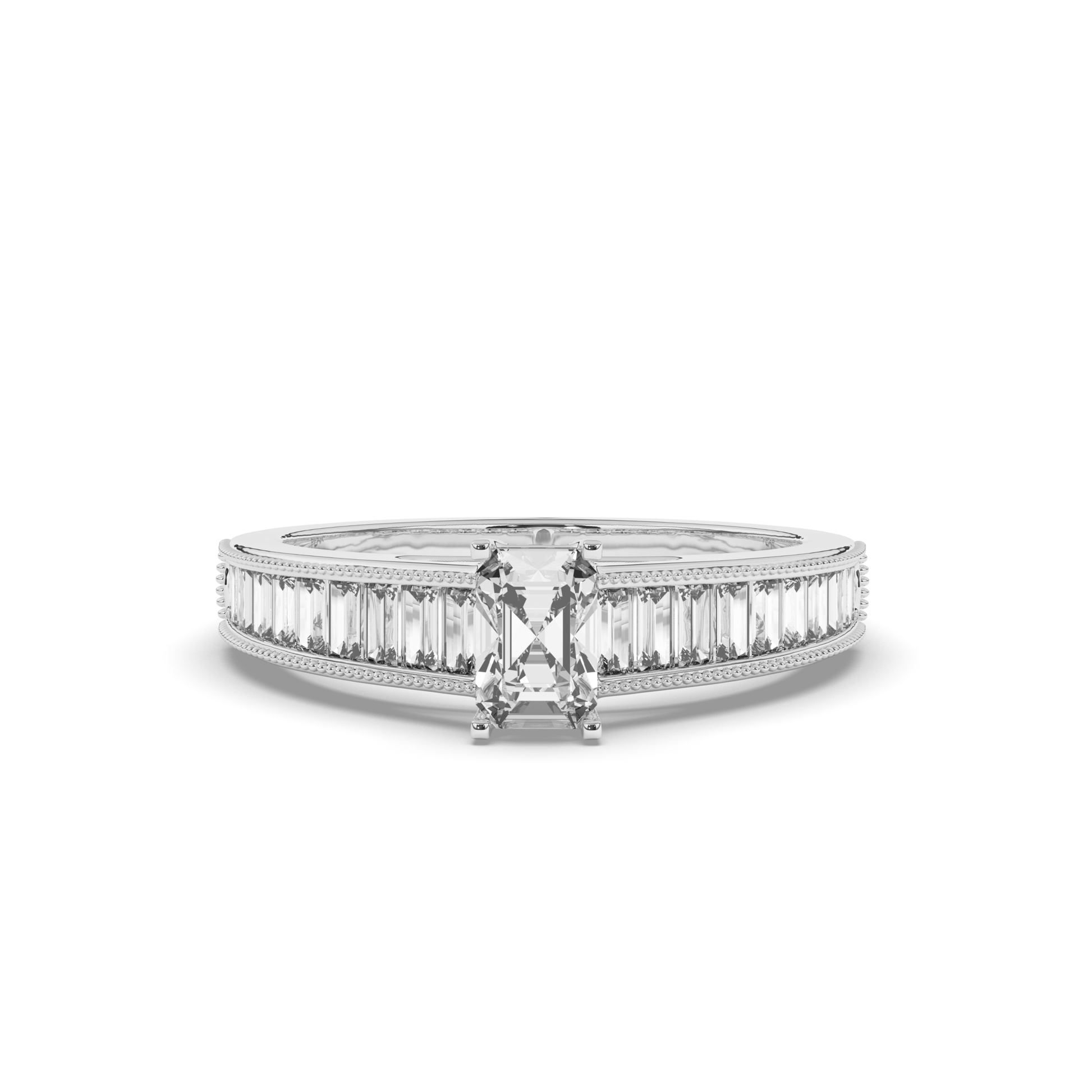 Emerald & Baguette Labgrown Engagement Ring - Pear Jewels