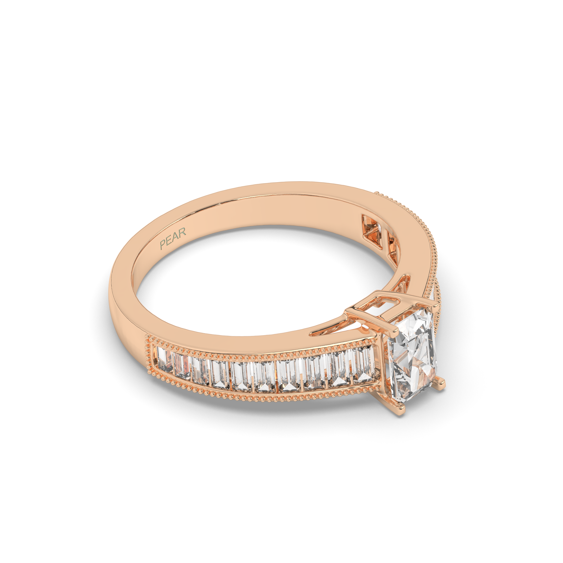 Emerald & Baguette Labgrown Engagement Ring - Pear Jewels