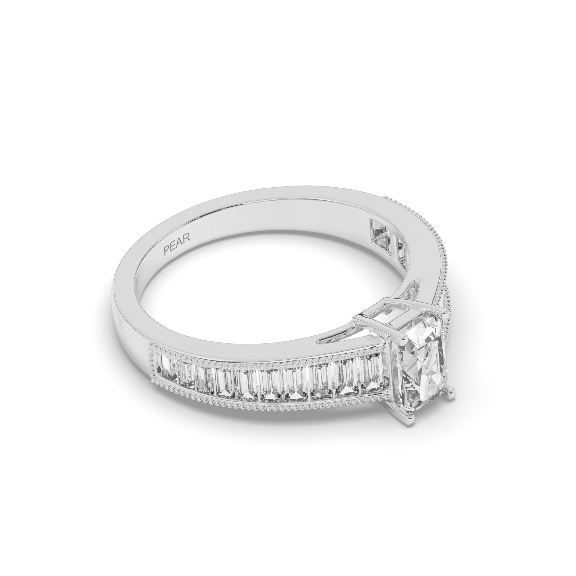 Emerald & Baguette Labgrown Engagement Ring - Pear Jewels
