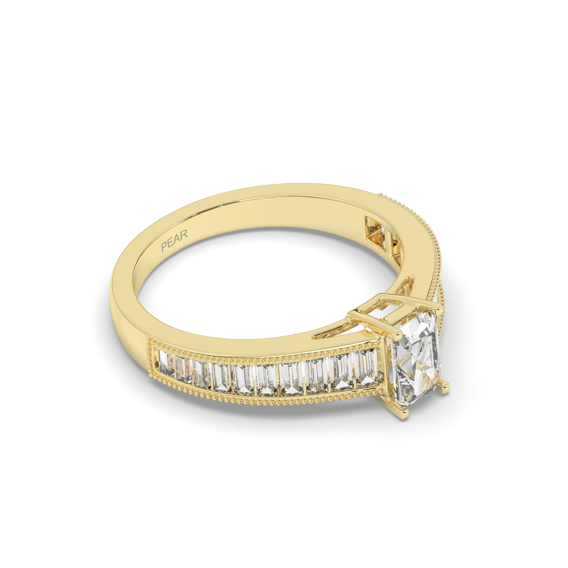 Emerald & Baguette Labgrown Engagement Ring - Pear Jewels