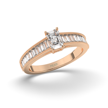 Emerald & Baguette Labgrown Engagement Ring - Pear Jewels