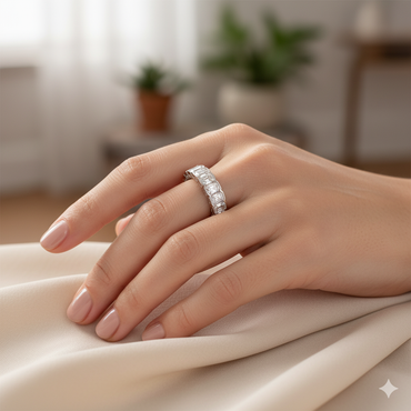 Eternity Ring Emerald and Radiant Labgrown Diamond Band