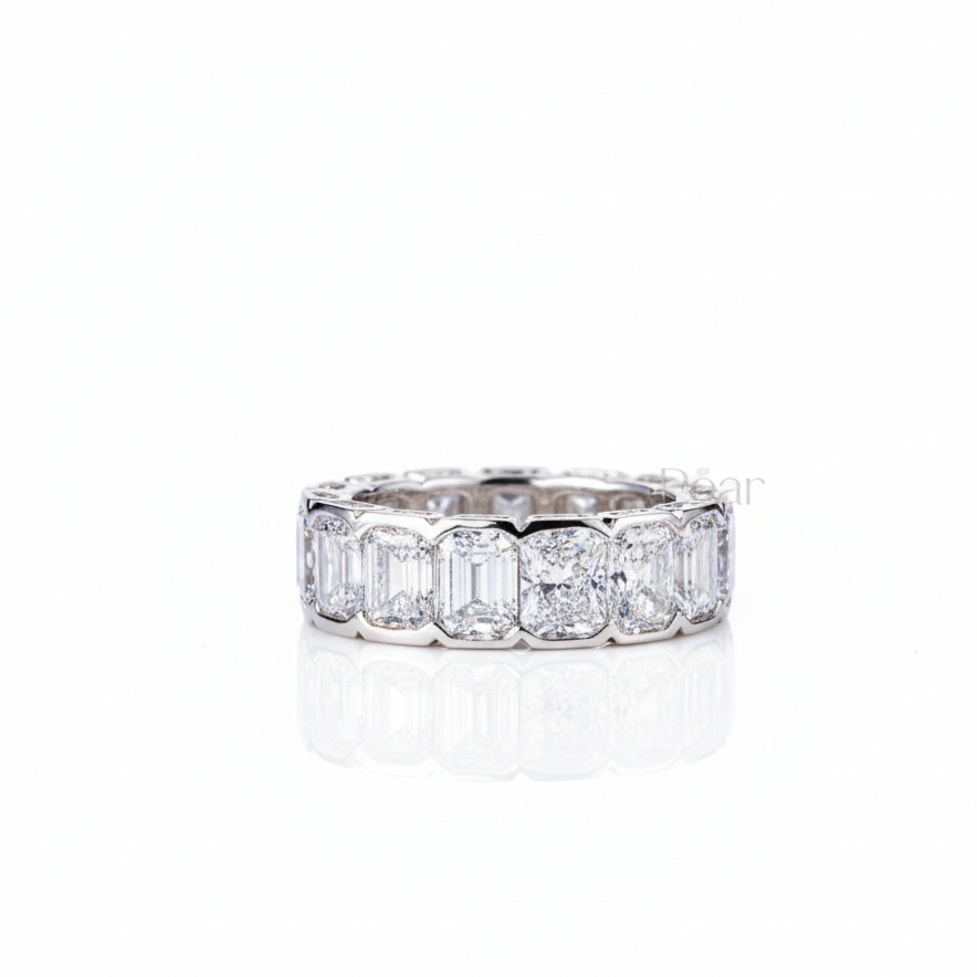 Eternity Ring Emerald and Radiant Labgrown Diamond Band