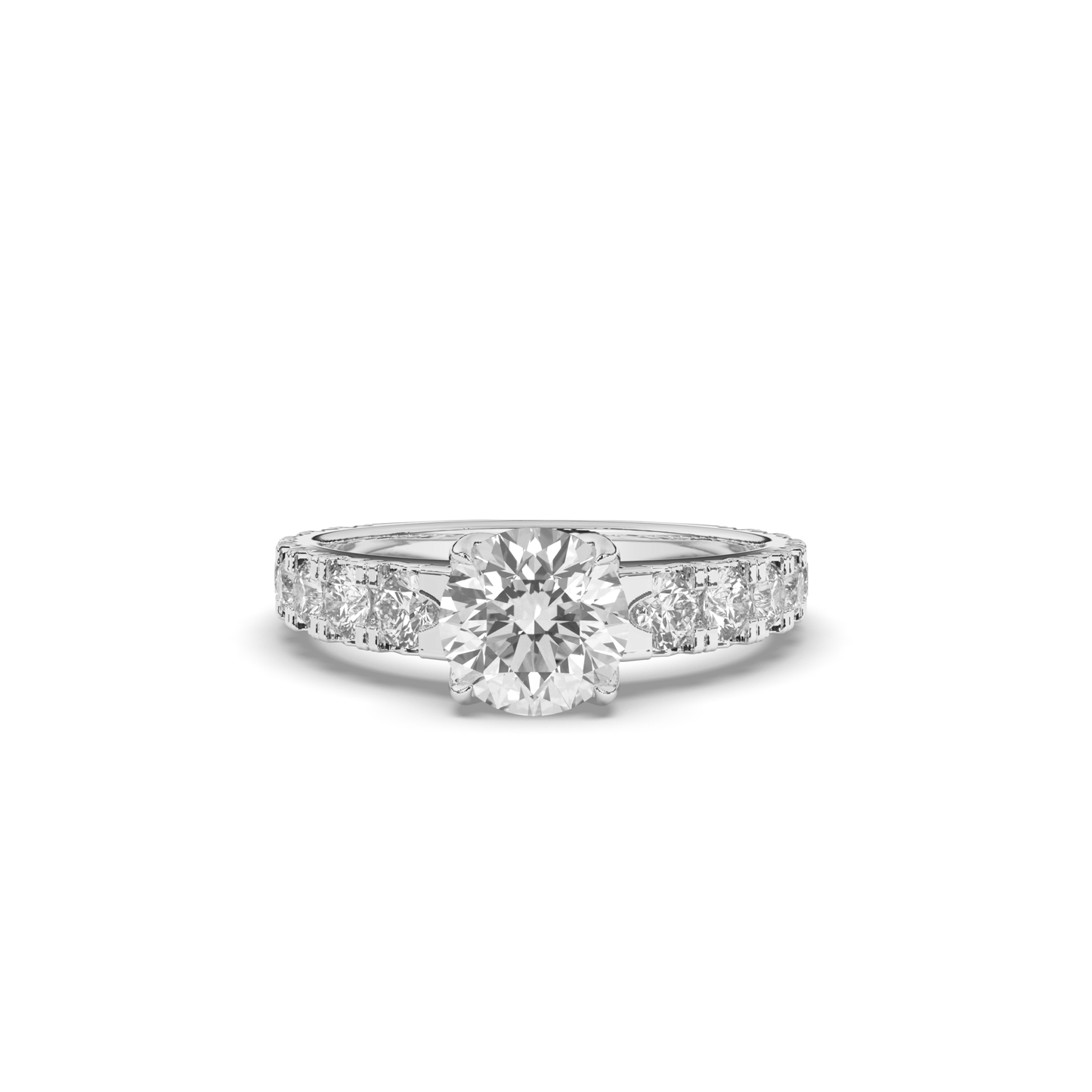 Lab-Grown Diamonds Classic Round Solitaire with Side Stones Ring - Pear Jewels