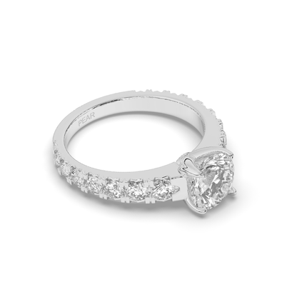 Lab-Grown Diamonds Classic Round Solitaire with Side Stones Ring - Pear Jewels
