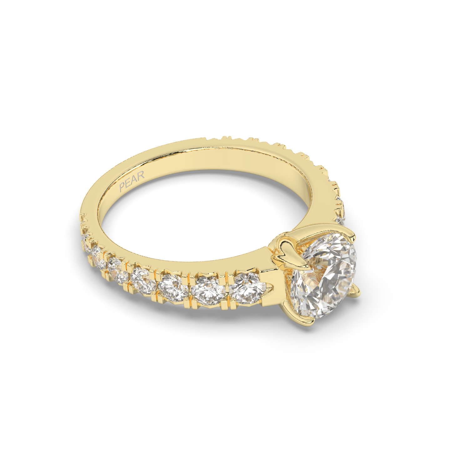 Lab-Grown Diamonds Classic Round Solitaire with Side Stones Ring - Pear Jewels