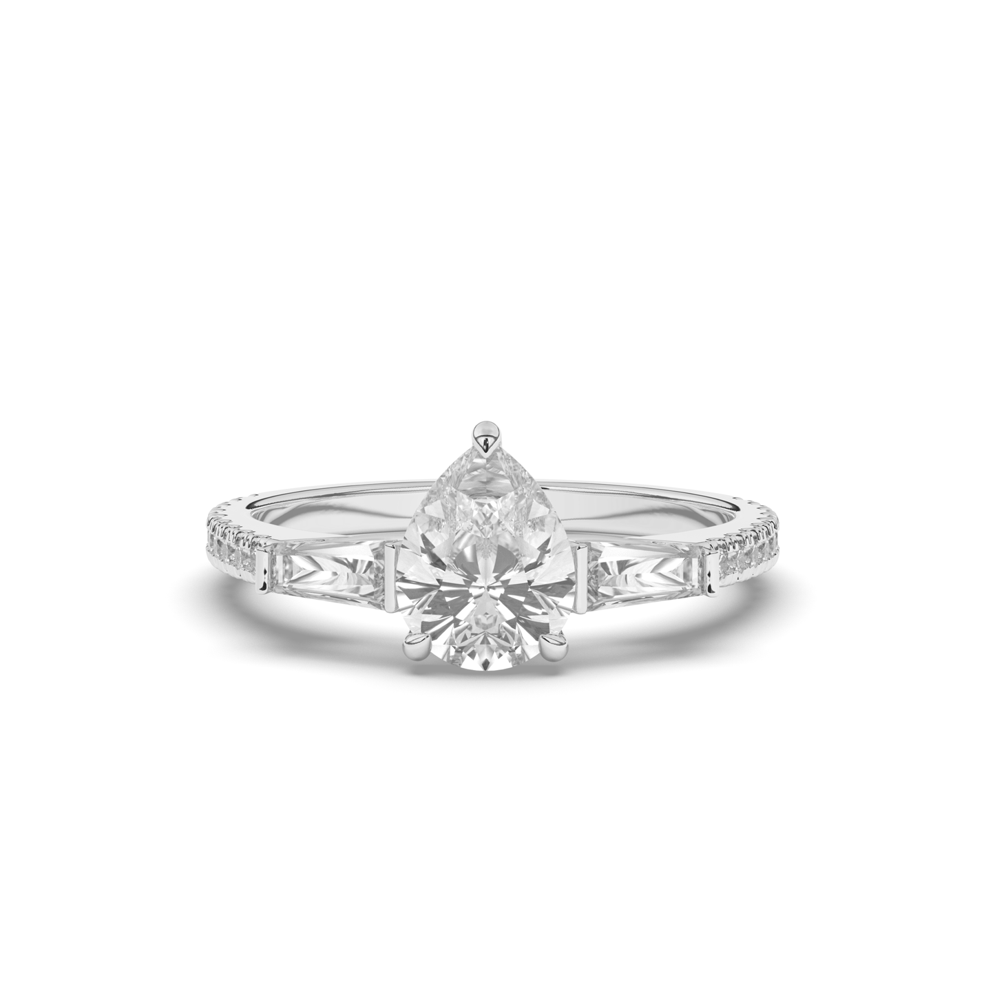 Lab-Grown Diamonds Solitaire Pear & Baguette Ring - Pear Jewels